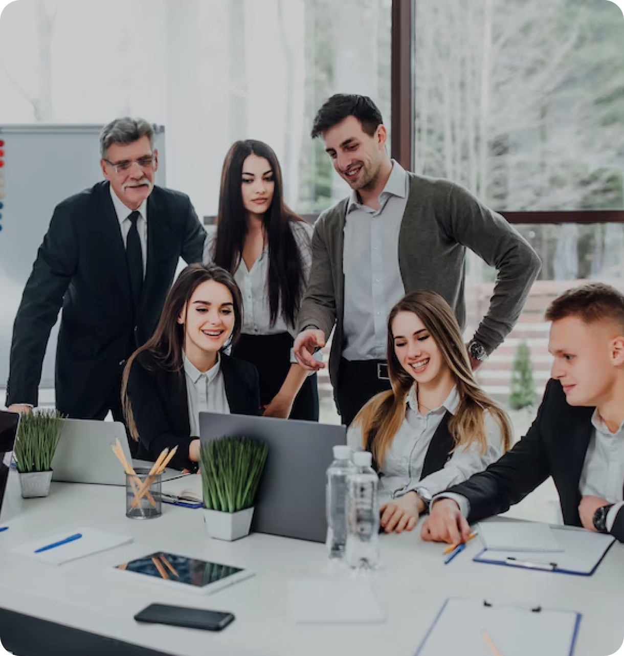 Team collaborating in a modern office setting